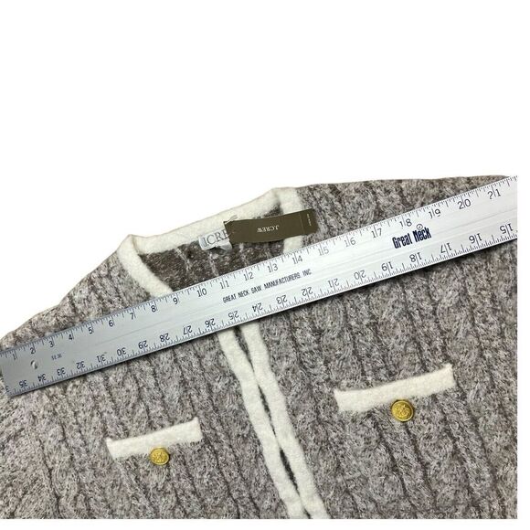 J Crew‎ Cardigan L Grey Cable-knit Sweater Lady Jacket BV344 Gold Buttons Preppy - Picture 10 of 15